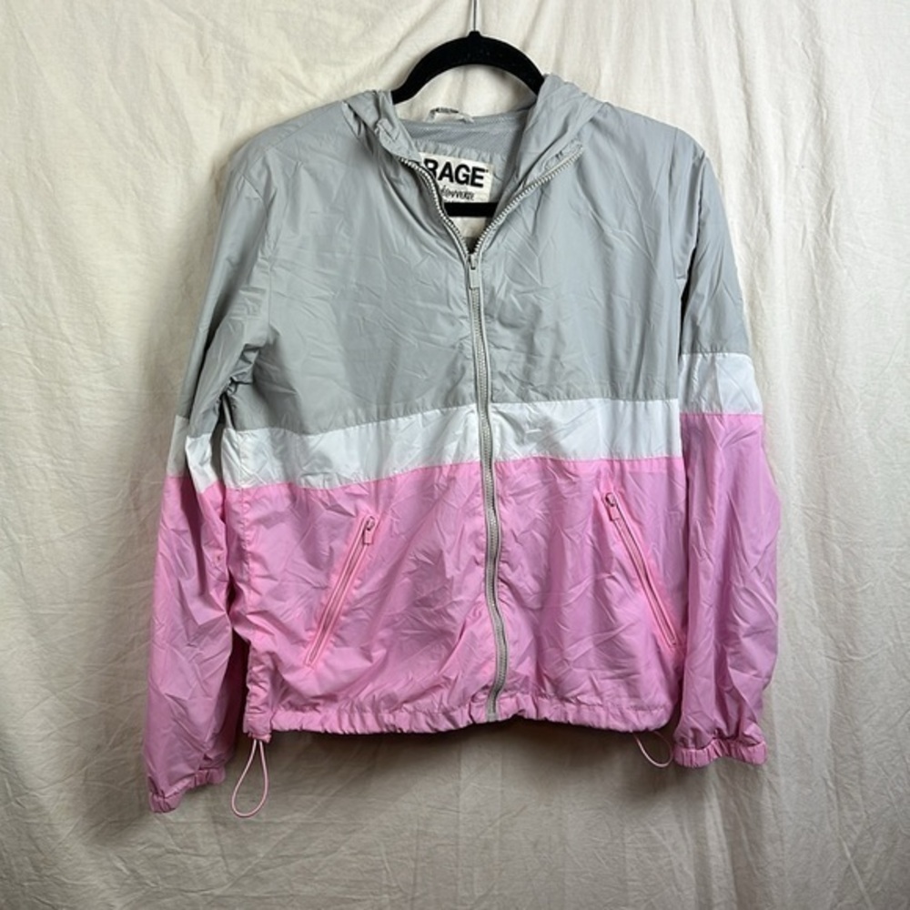 Garage Women's Windbreaker Size Large Pink white gray colorblock